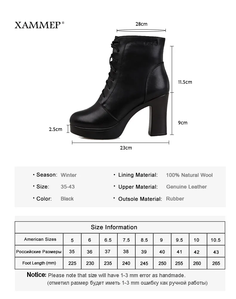 Женская зимняя обувь; женские ботинки из натуральной кожи и шерсти; Брендовая женская обувь; кожаные ботинки на платформе среднего и маленького размера; размеры 42, 43; Xammep