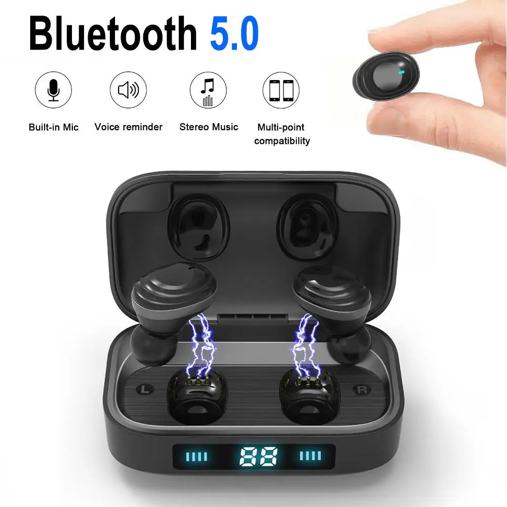 H01 беспроводные Bluetooth TWS 5,0 наушники-вкладыши 9D стерео музыкальные наушники светодиодный Электрический дисплей IPX7 водонепроницаемый