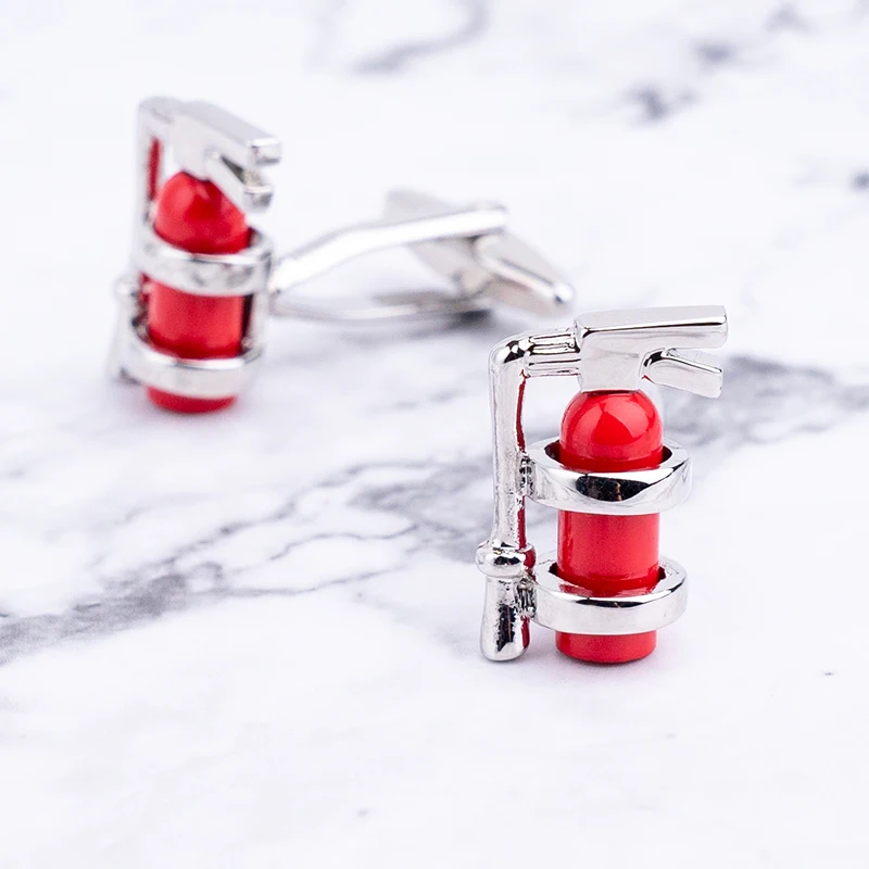 High Quality Gift Fire Extinguisher Cufflinks For Firefighter Red Cuff Links For Fireman Anniversary Birthday Free Shipping