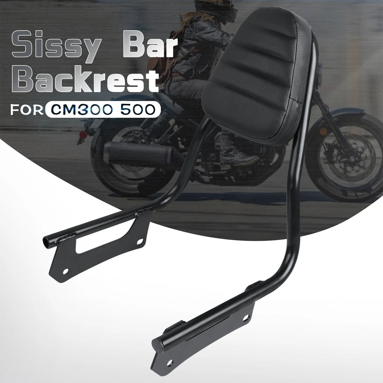 Universal Motorcycle Sissy Bar Backrest Pad - Black Synthetic Leather Cushion For Passenger