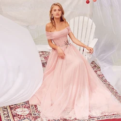 Vintage Tulle Floor Length Prom Dresses For Woman Off Shoulder A Line Formal Party Gown Celebrity Corset Elegant Robe De Soriee
