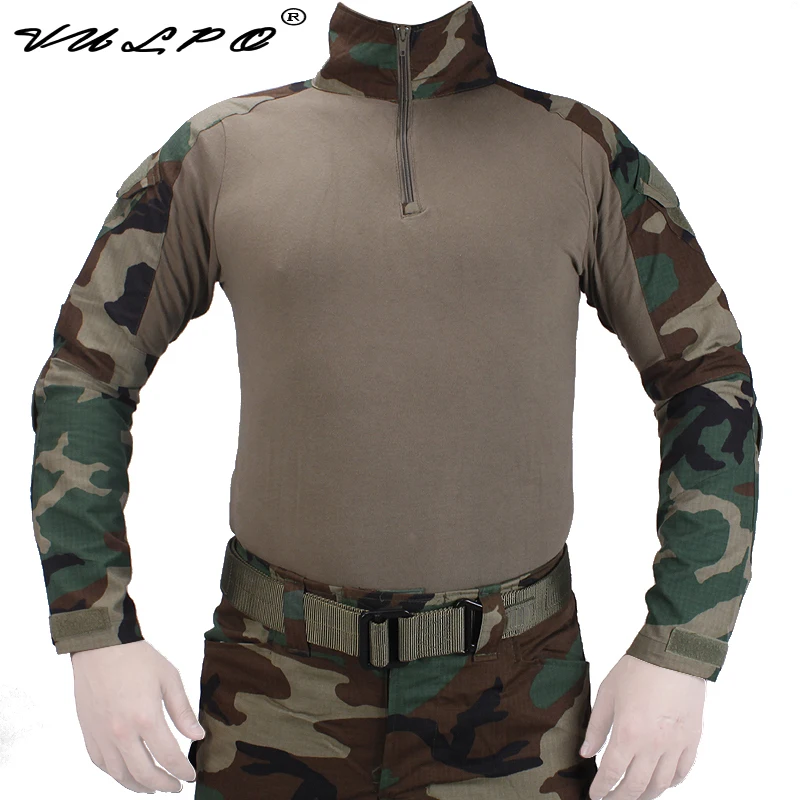 

VULPO Tactical BDU Woodland Shirts Military Action Camouflage T-shirt Military Role Playing Game Ghillie Suits