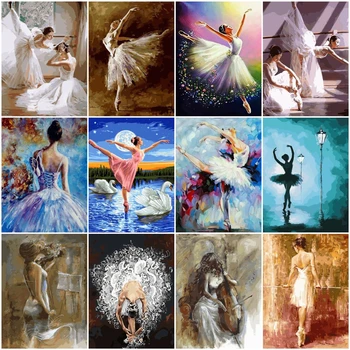 

2020 Painting By Numbers Paint Ballet Dancer DIY Canvas Picture Hand Painted Oil Painting Music Girl Home Decoration