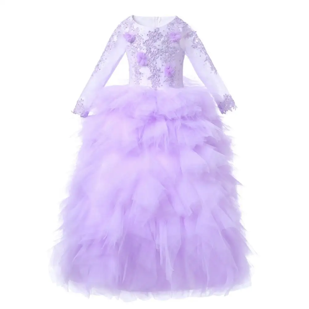 Фиолетовое платье с цветочным рисунком длинные праздничные платья для девочек