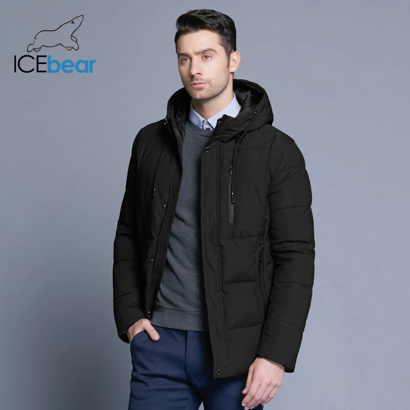 ICEbear 2019 Новая зимняя мужская куртка простое модное пальто с капюшоном вязаный