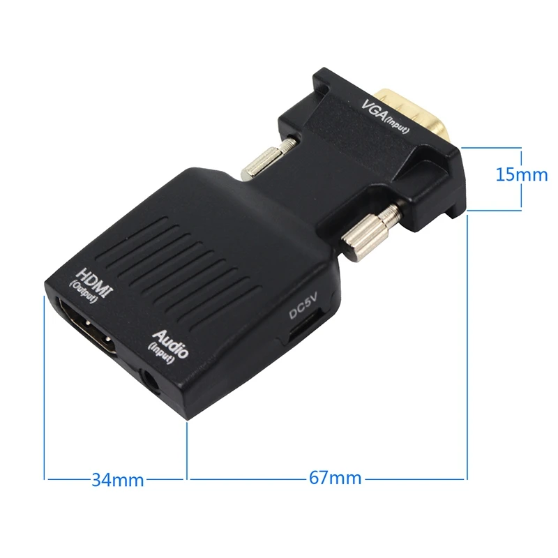 VGA мужчина к HDMI Женский с аудио адаптером Поддержка сигнала 1080P