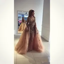 Очаровательное роскошное платье для выпускного вечера в стиле русалки с кружевной юбкой с v-образным вырезом и жемчужными бусинами, вечерние платья с длинным рукавом, модные платья знаменитостей в Дубае