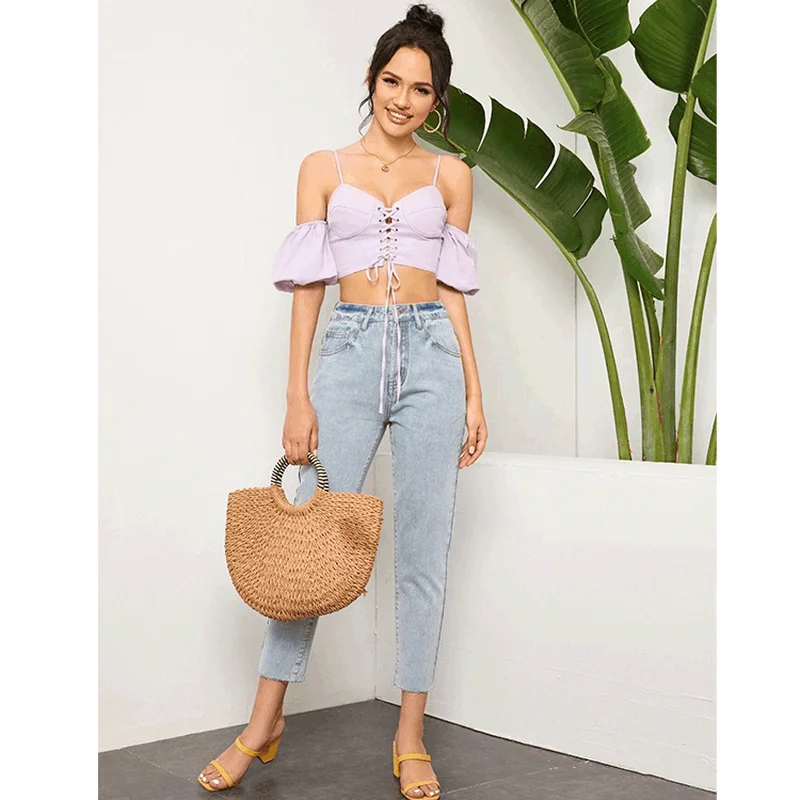 

Женские джинсы, джинсы для мамы, джинсы-шаровары, новые узкие джинсы с девятью точками, с завышенной талией и необработанным краем, брюки-карандаш, джинсы-бойфренды