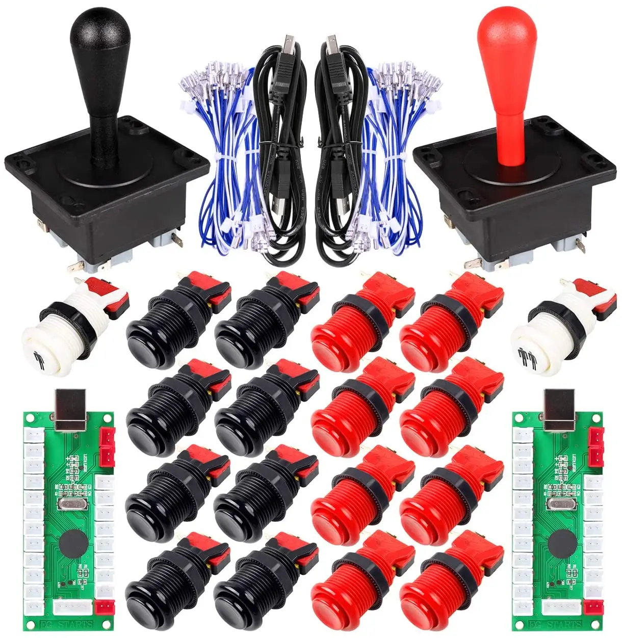 EG STARTS 2 Player Arcade Game DIY Kits Ellipse Oval Happ Type Joystick Hanlde + 18x American Style Arcade Push Buttons 