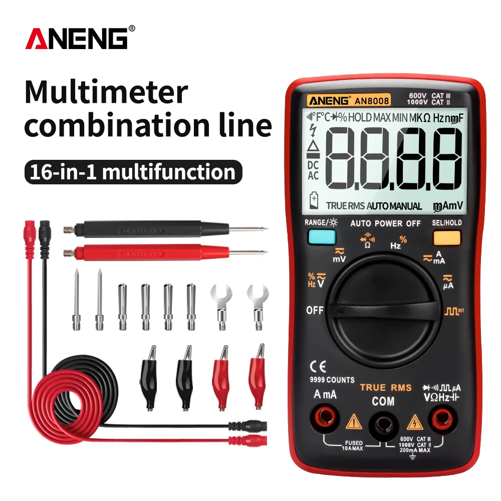 ANENG AN8008 Цифровой мультиметр 9999 отсчетов транзистор истинный среднеквадратичный