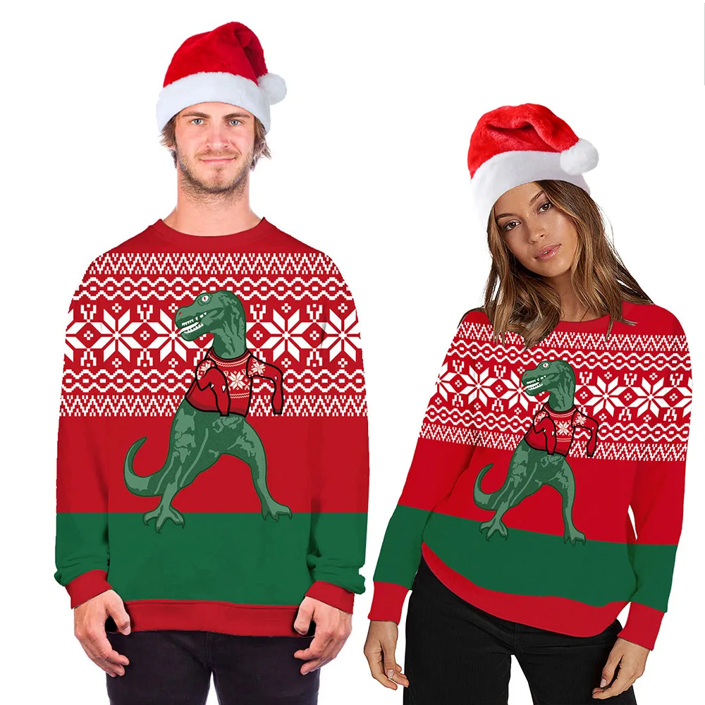 Новинка, Рождественский свитер с 3D принтом динозавра, s Джемпер, топы для мужчин и женщин, Рождественский пуловер, толстовка с капюшоном, Осенний Рождественский свитер