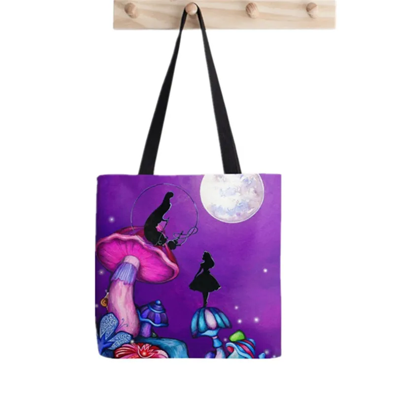 Shopper Alice In Wonderland Collage Painted Tote Bag women Harajuku shopper handbag girl Shoulder shopping bag Lady Canvas Bag
