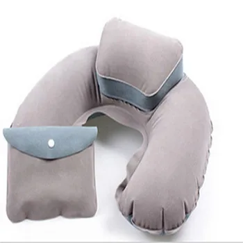 

New Portable U Shape Air Inflatable Travel Pillow Support Flocking PVC Neck Pillow for Airplane Travel Office Home Sleep