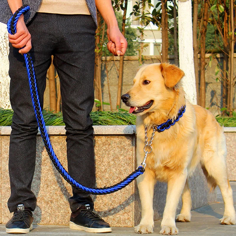 Large Dog Leash Big Dog Chain Leash Supplies Pet Collars Chest Strap Dog Collar Rope Golden Retriever Labrador Durable Leash 30