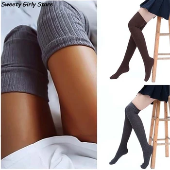 

Women Knitted Stocking Warm Thigh High Over The Knee Socks Fashion Girls Long Cotton Stockings Compression Socks Winter Autumn