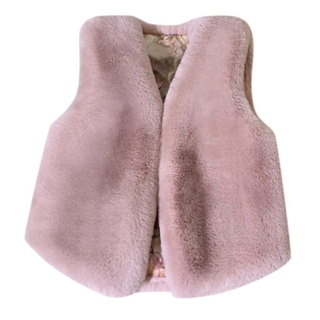 Новая зимняя одежда для маленьких девочек жилет с искусственным мехом, пальто теплый жилет Детская куртка без рукавов Верхняя одежда принцессы# C - Цвет: Розовый