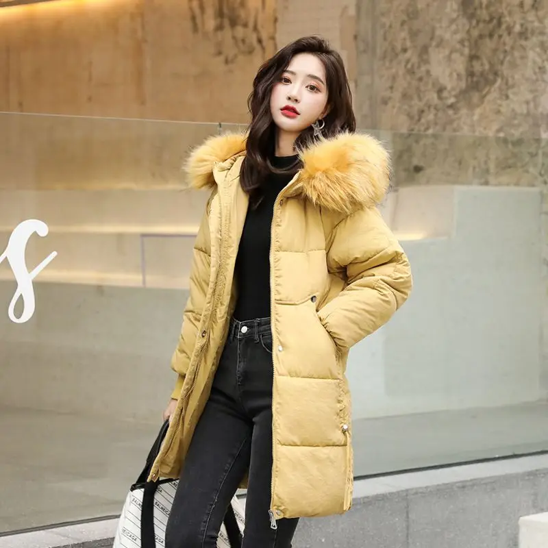 #*Cheap 2019 Women Winter Mid long Cotton Coat Hooded Fur collar Mid long Thickening Warm Jacket Casual Loose Female Parkas NZYD286A