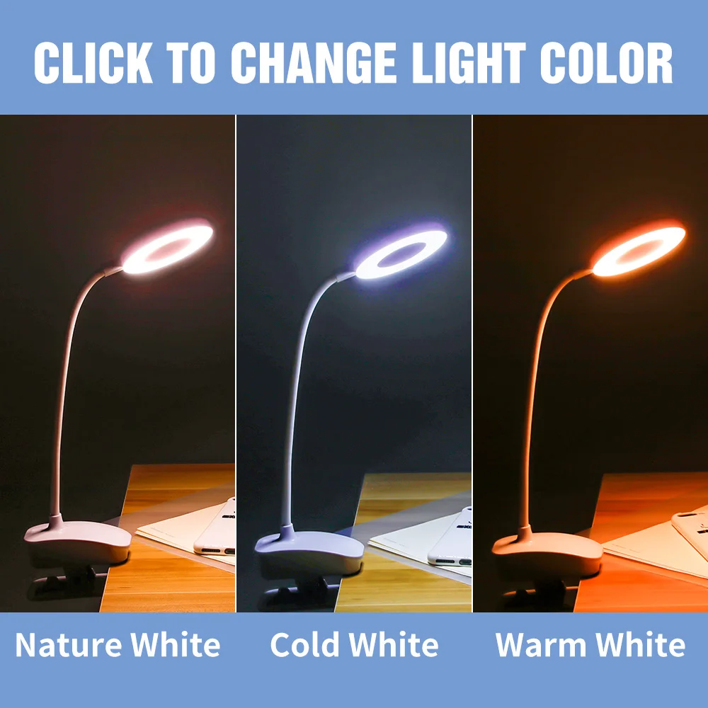 

LED Desk Lamp 3 Colors Desktop Read Light Portable USB Dimming 1200mAh Battery Smart Night Light 5V Touch Switch Rechargeable