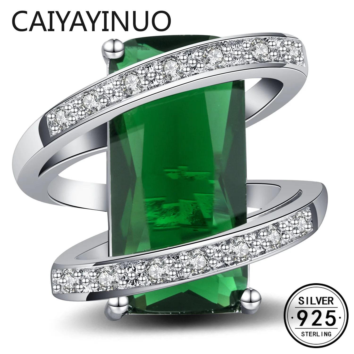 

Cellacity 925 Silver Ring for Women with 10*20mm Rectangle Emerald Gemstones Silver Jewelry Anniversary Party Gift Size 6-10