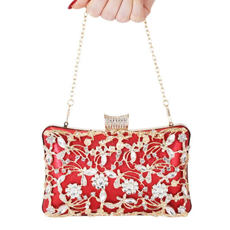 

New Style Rhinestone Evening Bag Crystal Flower Wedding Party Dinner Purse Crossbody Shoulder Mini Bag