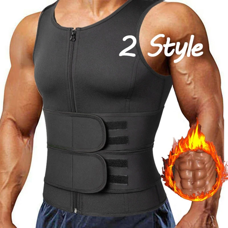 Mens Sauna Waist Trainer Corset Vest Sweat Suit 2 Tummy Control Belly Trimmer Slimming Belts Neoprene Workout Body Shaper waist trainer for men sauna sweat belt bandage tummy wrap plus size corset slimming wasit trimmer training