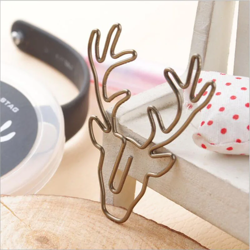 Retro Bronze Deer Head Cartoon Animal Metal Paper Clips 8pcs Children's School Supplies Office Stationery paper clips