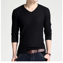Мужской свитер модный однотонный Повседневный приталенный пуловер Свитера мужские хлопковые с v-образным вырезом с длинным рукавом мужская одежда