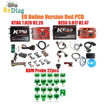 

4 LED Online Master KESS V2.47 2.47 Red K-tag V7.020 V2.23 v2.25 No Token Limit KTAG 7.020 ECU Programmer with Adapter