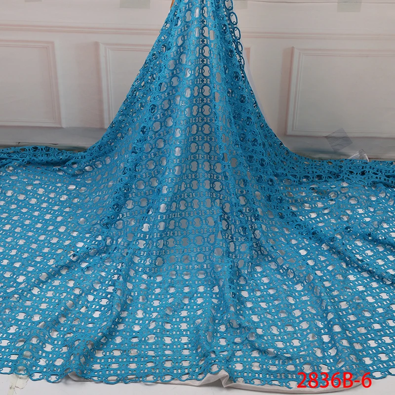 Синяя африканская сетчатая ткань кружева Новое поступление Африканский шнур кружева гипюр ткань с камнями для женщин платья 5 ярдов KS2836B-1