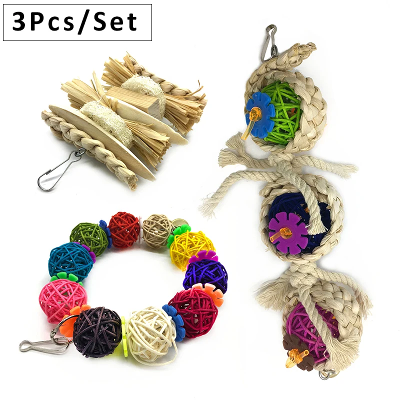 

3Pcs/Set Pet Bird Bites Parrot Climb Chew Toys Hanging Cockatiel Parakeet Swing Cage Bird Chew Toys Pet Bird Toys Gifts