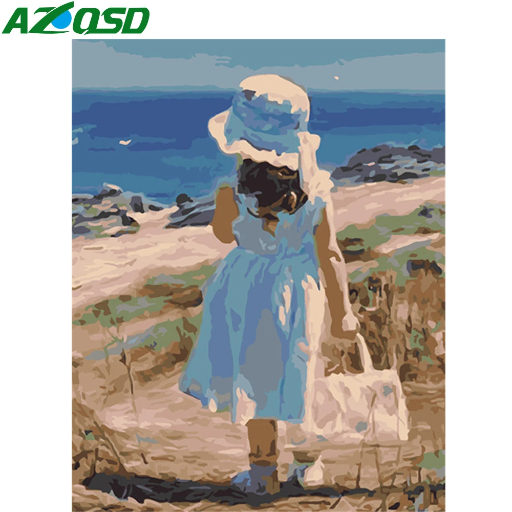 AZQSD 40x50 см полный набор краски по номерам портрет DIY подарок женщина масляная