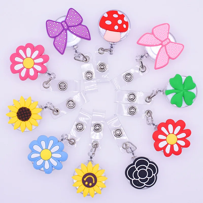 Soporte retráctil de alta calidad para tarjetas de identificación, 1 unidad, gran oferta, Carrete con insignia de enfermera, lazo de flores, seta, exposición, 2020