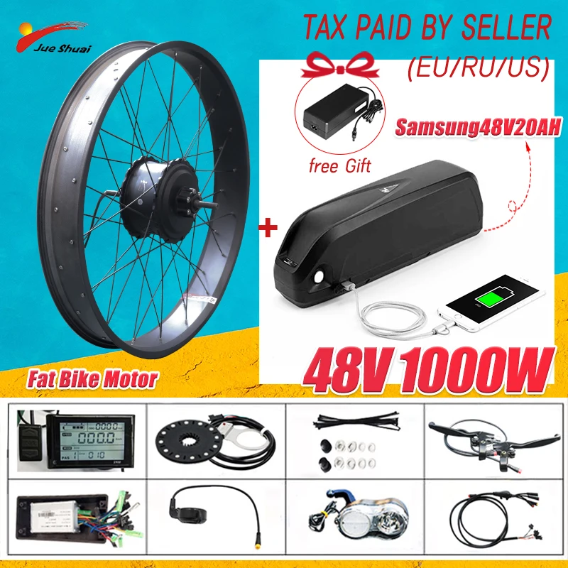 

Jueshuai Electric Bike Conversion Kit with Battery Fat Bike1000W Hub Motor Wheel 20 26inch 4.0 Ebike Conversion kit Rear Wheel