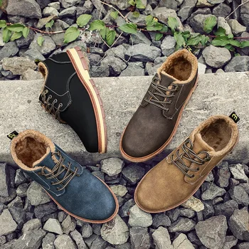 

Yomior New Winter British Men Shoes Vintage Wedge Business Casual Soft Dress Leather Shoes Loafers Snow Warm Tooling Work Shoes