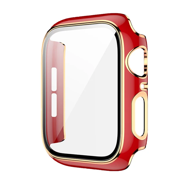 360 Full Screen Protector Bumper Frame Matte Hard Case For Apple Watch 38/40/42/44mm Cover Tempered Glass Film IWatch 6/SE/5/4/3 Red rose gold