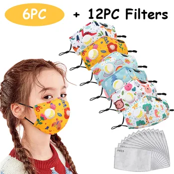 

6pc Child Dustproof Foggy Haze Pm2.5 Mask With Mask Gasket Face Mask Filter Fashion Mouth Masks For Face Kids Faceshield