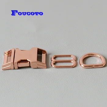 

20 sets/lot D rings metal release buckle adjuster slider 20mm webbing backpack belt bag dog collar harness DIY dog accessories