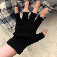 1 para Unisex czarne pół palca rękawiczki bez palców dla kobiet i wełniane dla mężczyzn dzianiny bawełniane rękawiczki zimowe ciepłe rękawiczki robocze 2