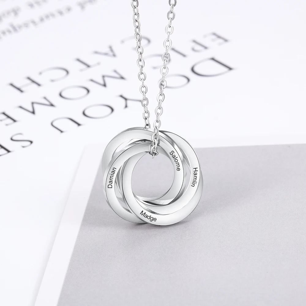Personalized Necklaces for Grandma Engraved 4 Names Promise Necklace for Women Mother Daughter Jewelry with Heart Pendant