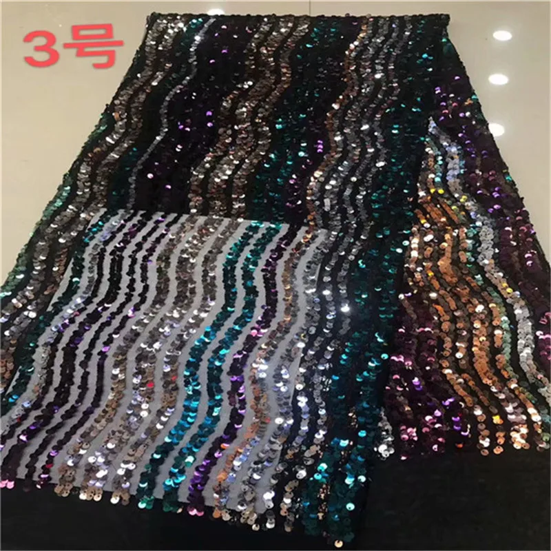 

High Quality Multicolor Sequence French Nigerian sequins net lace African tulle mesh sequence lace fabric for dress 5yards/lot