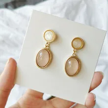 Женские серьги-гвоздики, серьги с изящными круговыми полимерными темпераментами, овальные серьги, опал, серьги в стиле ретро для девушек