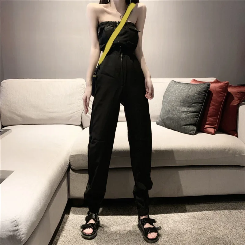 Black Jumpsuit Women RICININA, сексуальный женский комбинезон, весна, без рукавов, с карманами, однотонный, повседневный комбинезон, Женский Длинный комбинезон, женские комбинезоны для женщин - Цвет: Black Jumpsuit Women