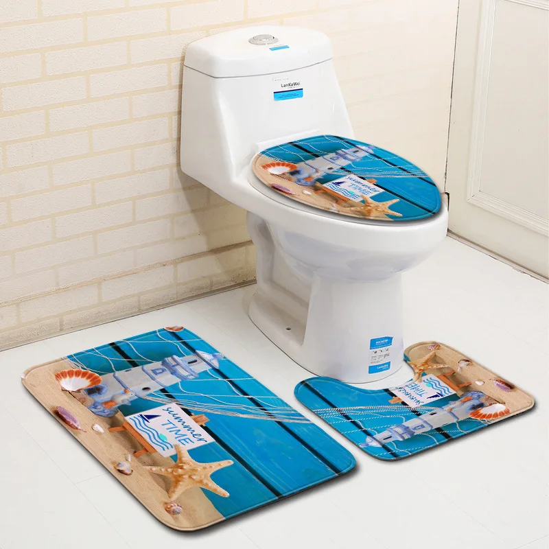 

New beach bathroom three sets floor mat bathroom carpet bathroom mat bamboo bath mat bathroom rug bathroom rug set