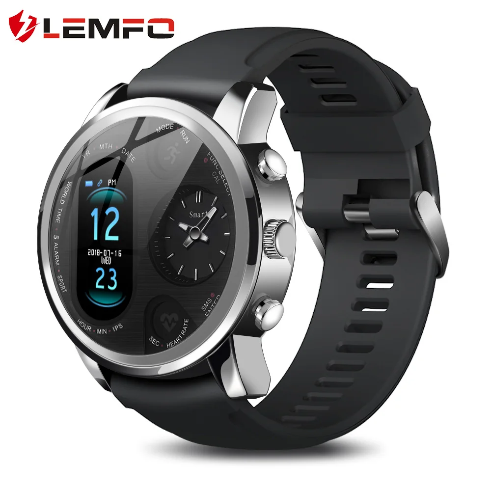 LEMFO T3pro, двойной дисплей, водонепроницаемые, умные часы для мужчин, два часовых пояса, умные часы, спортивные и коммерческие, трекер здоровья, мужские часы
