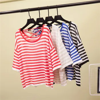 

2020 new round neck T-shirt striped short-sleeved women's T-shirt short T-shirt