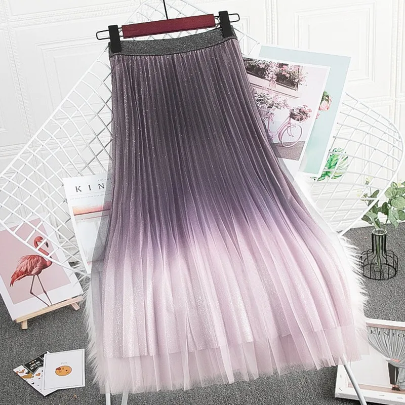 Multi-colored tulle pleated skirt