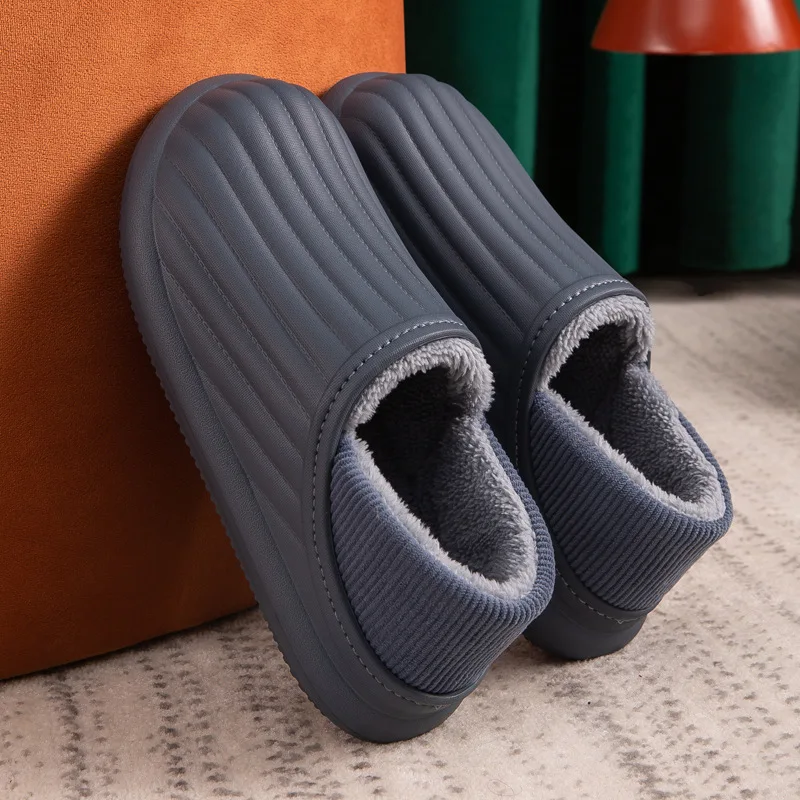 Zapatillas de casa antideslizantes impermeables para hombre y mujer, calzado cálido de algodón para interiores, zapatillas suaves para parejas