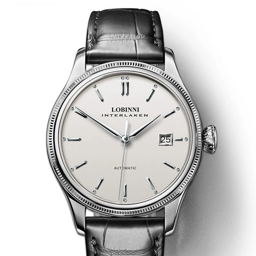 

LOBINNI Mens Automatic Watches Top Luxury Brand Male Watch Waterproof Mechanical Wristwatch Sapphire Mirror Date Leather Strap