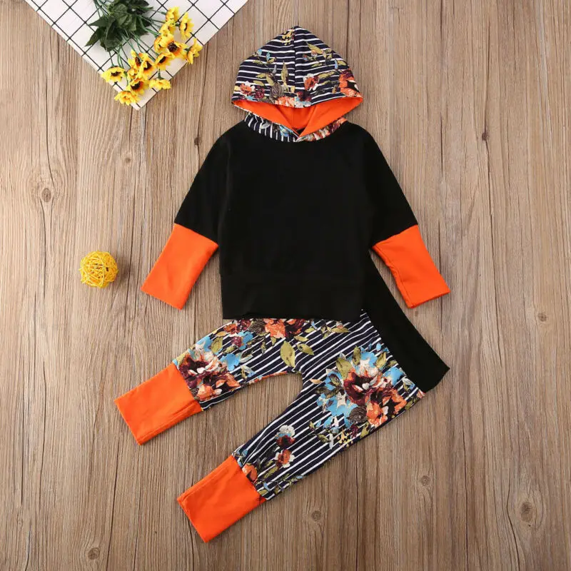 Imcute 2020 Toddler Kids Baby Boys Cool 2PCs Hooded Sweater Tops Pants Trousers Outfit Clothes Set Flower Print 3-24M | Детская одежда