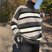 

Winter Turtleneck Sweater Men Warm Fashion Retro Knit Pullover Men Loose Casual Striped Long Sleeve Sweater Mens Jumper Clothes